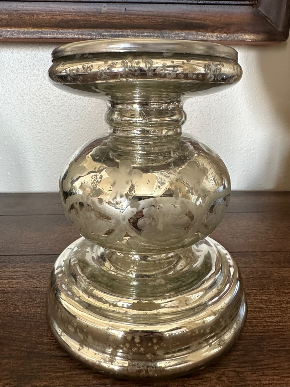 Mercury Glass Pillar Candle Holder - Silver Finish
